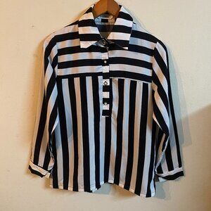 QIANMOXUE SMALL BLACK & WHITE STRIPED LONG-SLEEVE TOP